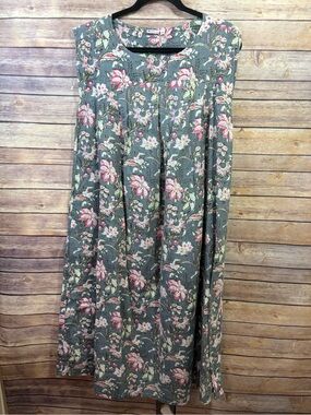 Seyva Handmade Dress Blue Pink Floral Pintuck Pockets Size S/M